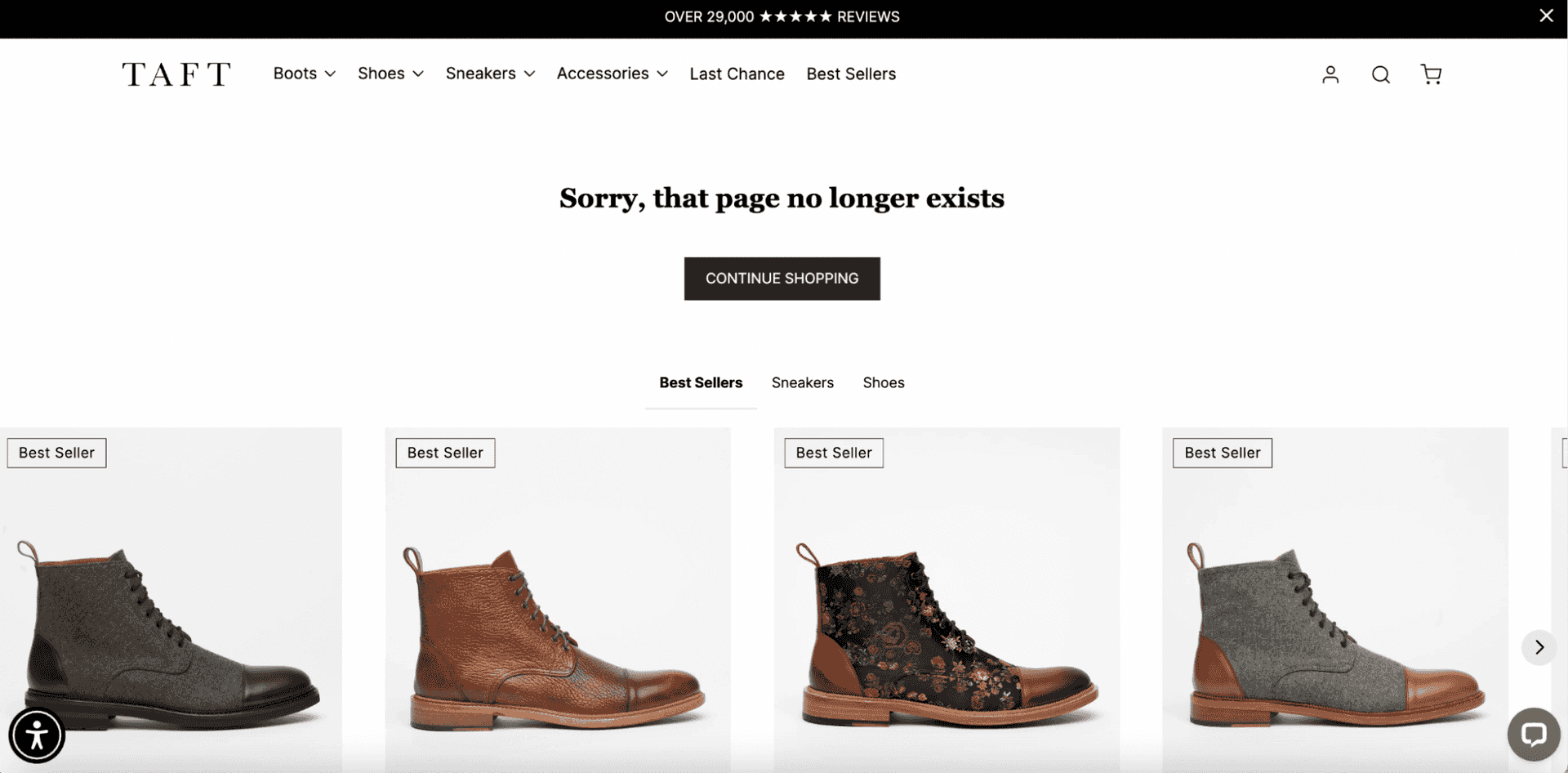 Taft Shoes 404 page