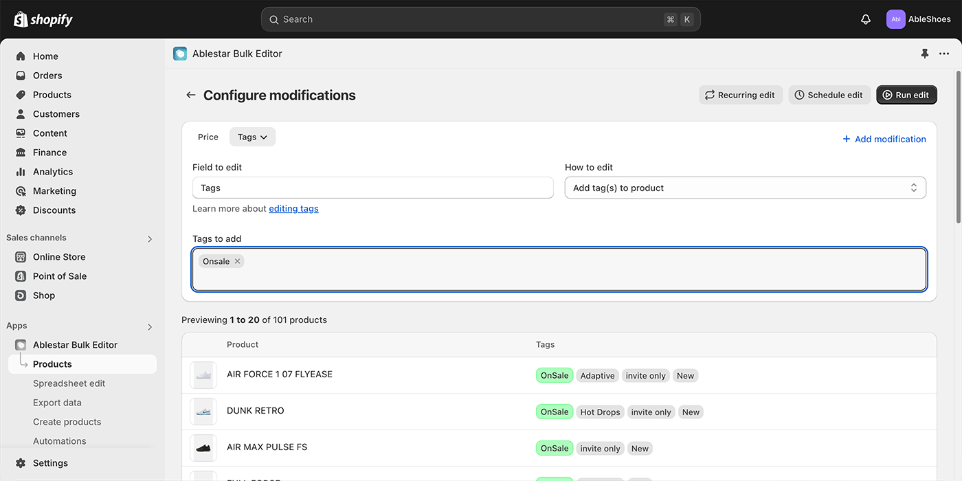 Adding a compare-at price modification alongside the main edit